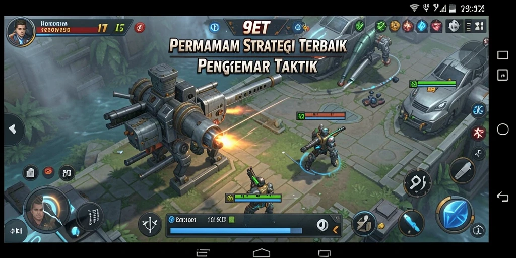 Tangkapan layar gameplay 9ET menampilkan pertempuran strategis yang intens.