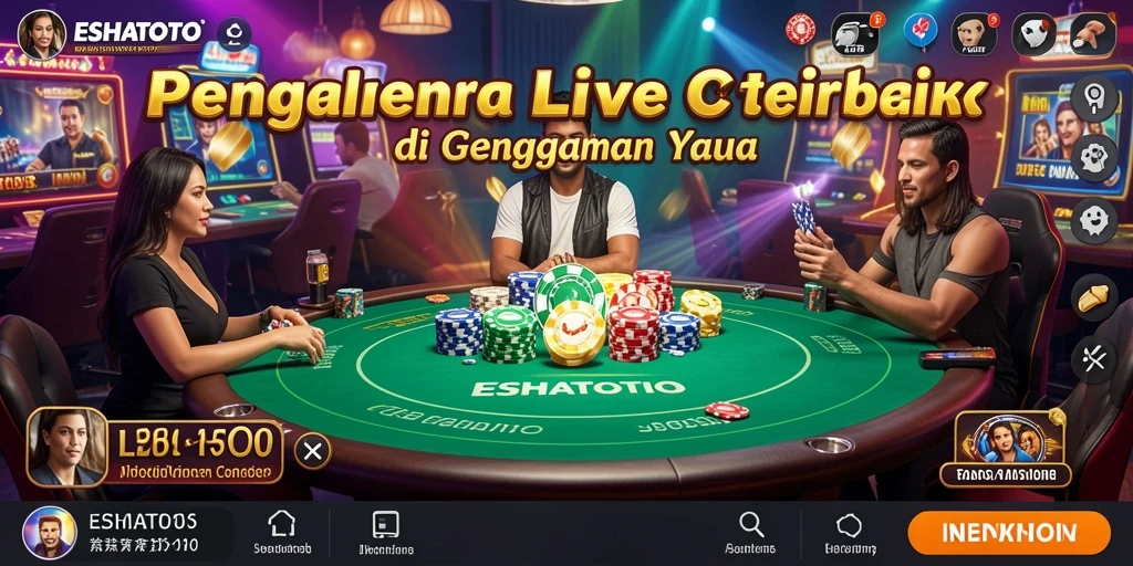 Screenshot ESHATOTO menampilkan dealer langsung dan suasana permainan yang menarik.
