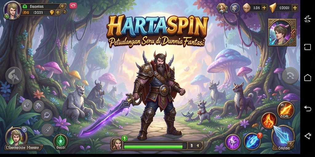 Tampilan gameplay HARTASPIN dengan aksi seru dan karakter dinamis.