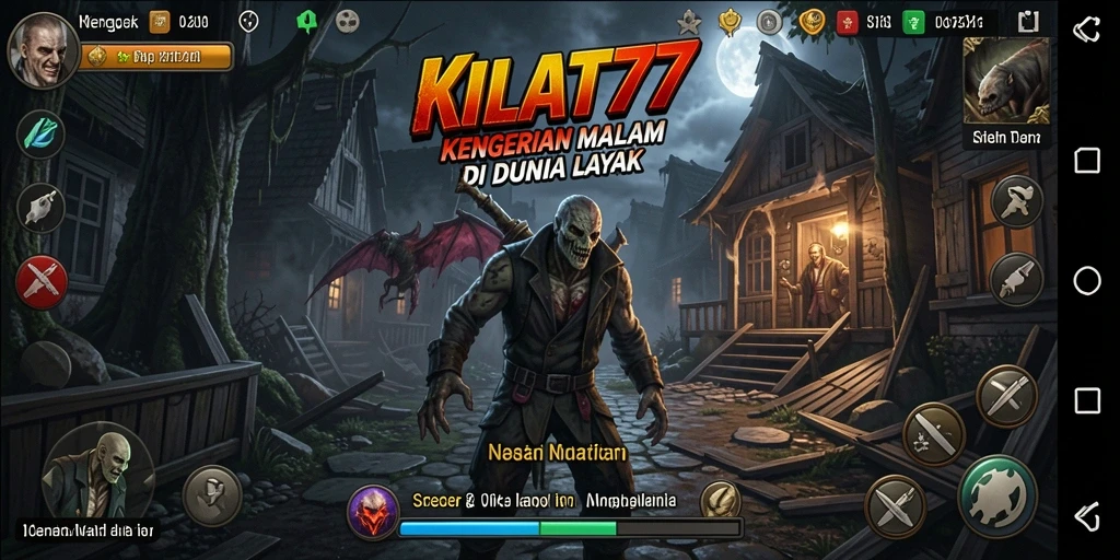 Tangkapan layar gameplay KILAT77 menampilkan suasana horor yang mencekam.