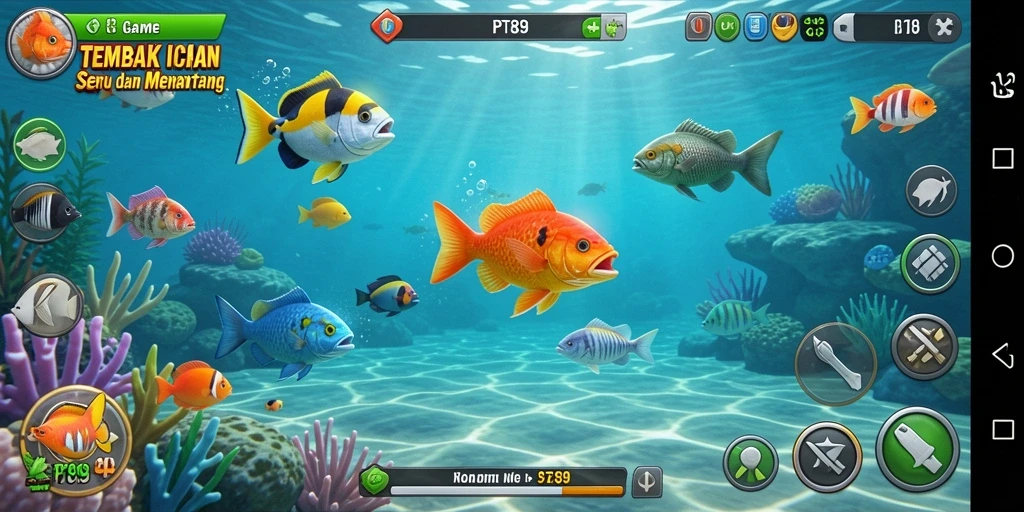 Screenshot gameplay PT89 yang menampilkan aksi menembak ikan.