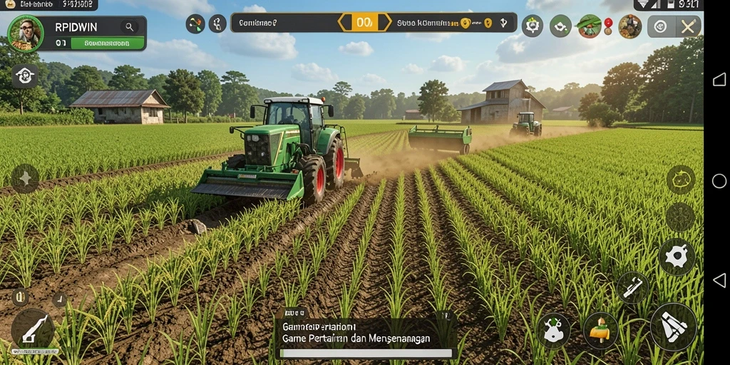 Tampilan gameplay seru dari RPIDWIN yang menampilkan kebun dan hewan ternak.