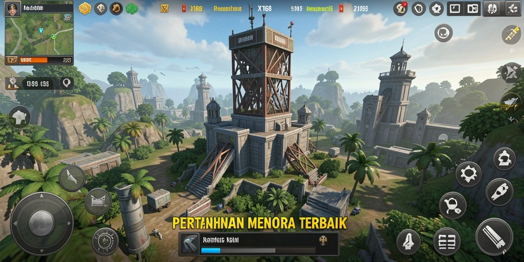 Tangkapan layar gameplay X168 menampilkan aksi pertahanan menara yang mendebarkan.